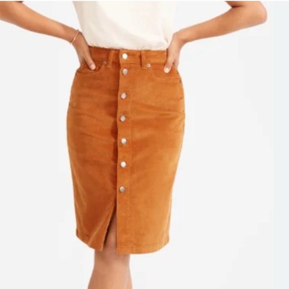 Everlane Dresses & Skirts - Everlane Corduroy Button Front Pencil Skirt in Brown Tan size 25